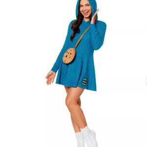 Sesame Street Cookie Monster Halloween Costume Hooded Dress Adult XL NWT